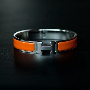 HERMES Clic Clac H Bangle Bracelet Silver/Orange